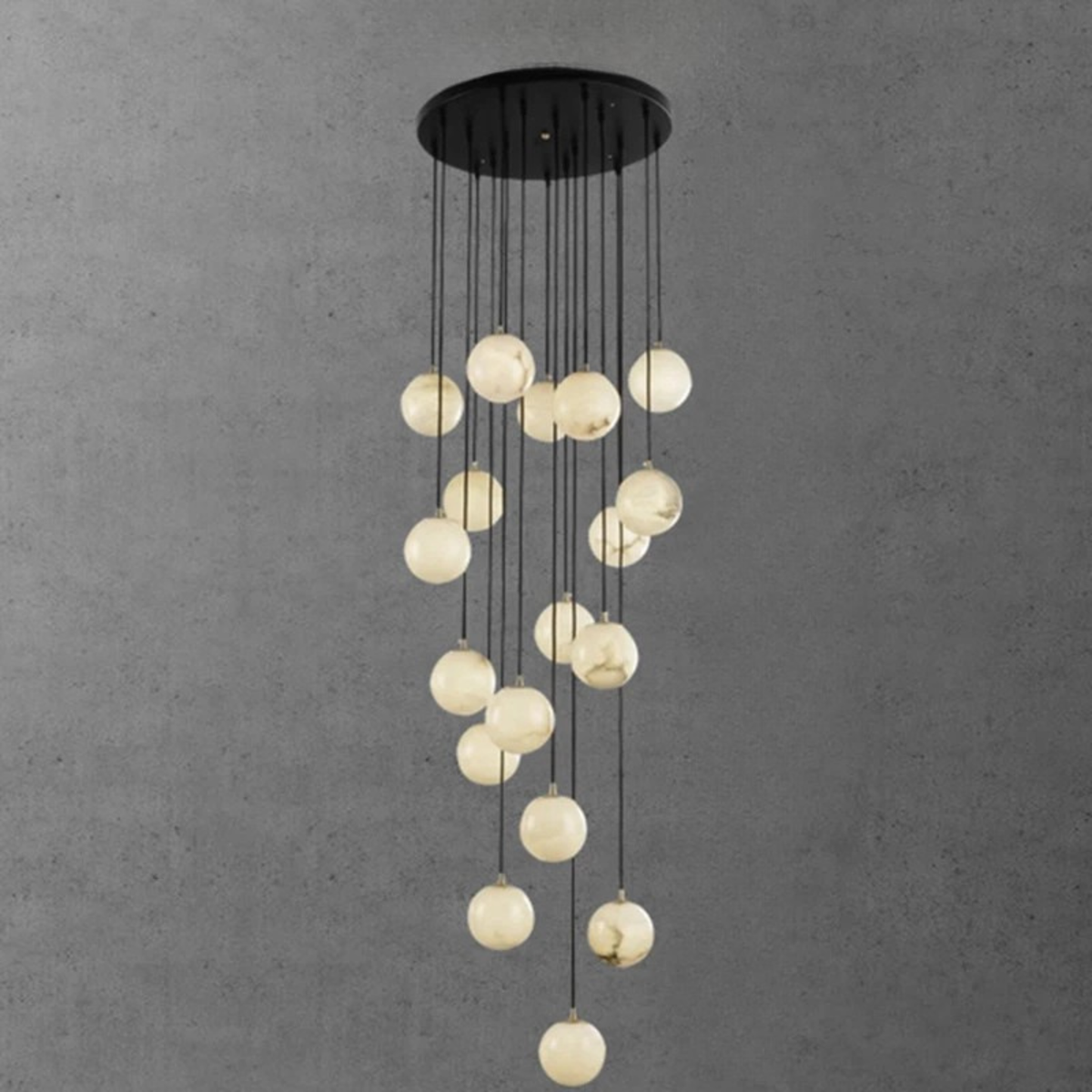 Lustre d’escalier en métal avec plusieurs globes en verre réglable de 3 à 18 points lumineux à intensité variable moderne | Sansoti