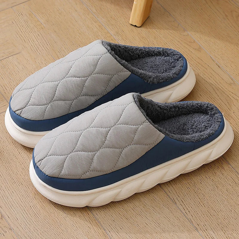 Pantoufles imperméables pour hommes, doublées, chaussures d'hiver antidérapantes, chaussons d'intérieur chauds et confortables | Sansoti