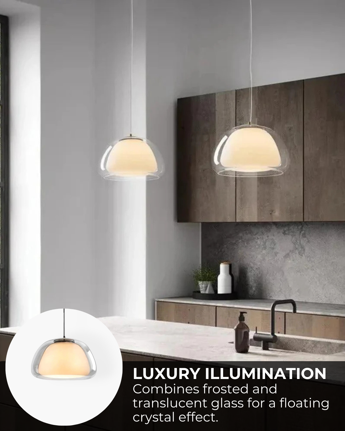 Luxe Glazen Hanglamp Met Mat En Transparant Glas In Minimalistisch Japandi Design | Sansoti