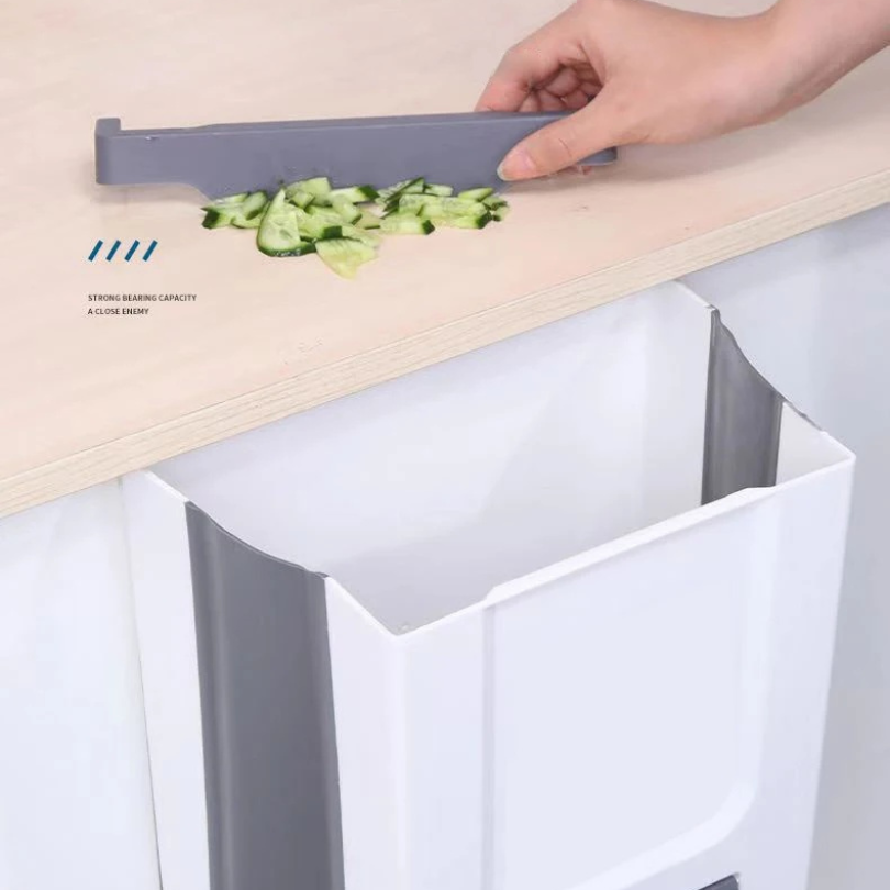 Foldable Waste Bin Holder for Kitchen Cabinet Door Waste Bin White Brown Space-Saving Kitchen Organization | Sansoti