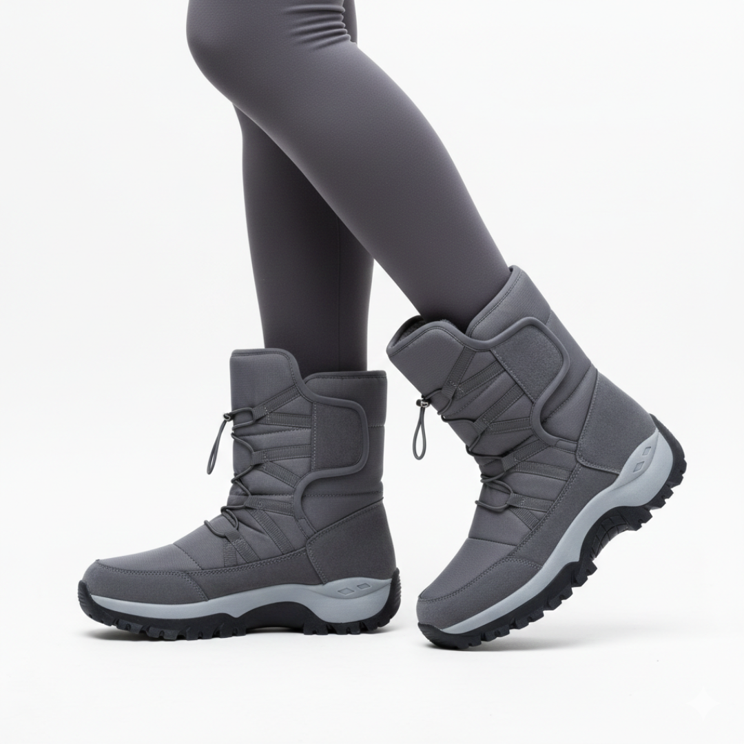 Wasserdichte Damen-Winterstiefel mit warmer Fütterung, Klettverschluss, rutschfester Sohle, knöchelhoch, Snowboots und Outdoorschuhe | Sansoti