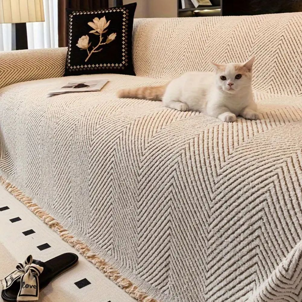 Housse de canapé tissée à motif chevrons – Plaid protecteur pour canapé et fauteuil | Restfield