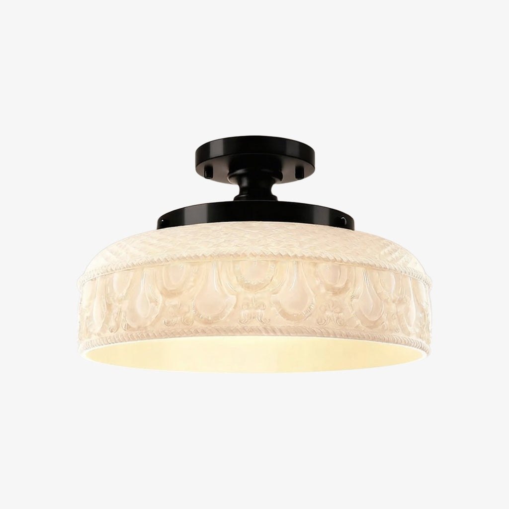 Geribbelde Glazen Plafondlamp met Metalen Armatuur – Minimalistische Verlichting voor Slaapkamer en Gang | Sansoti