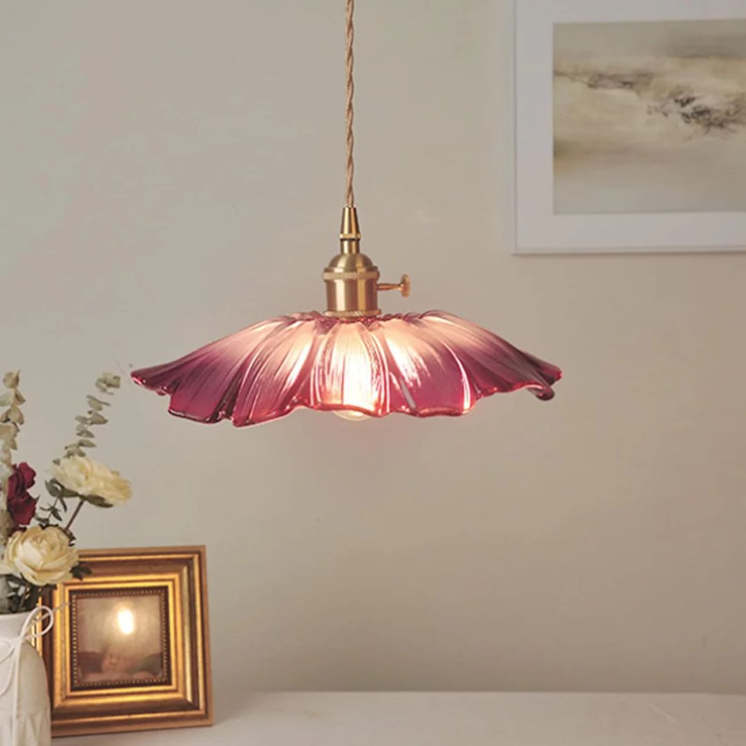 Cullivan Flower Hanglamp Glas Metaal Rood E27 Eettafel Verlichting Vintage Bloem Lamp Hal Sfeerverlichting | Sansoti