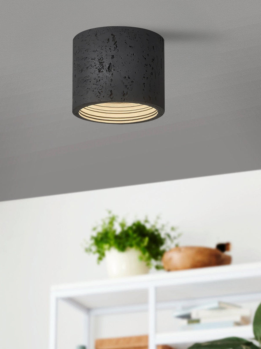 Cilindrische plafondlamp van travertijn – LED verlichting voor moderne interieurs | Sansoti