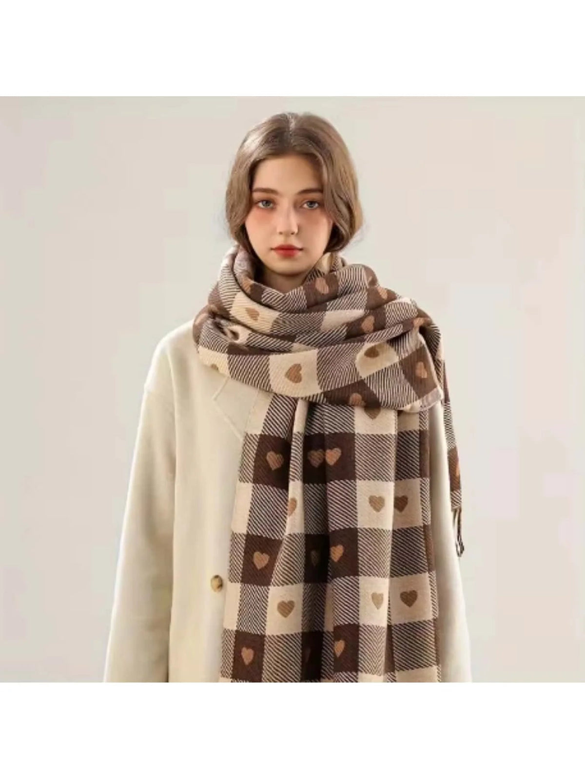 Knitted Winter Scarf with Heart Pattern 200x70cm Woolen Wrap Women's Autumn Winter Warm Accessory | Sansoti