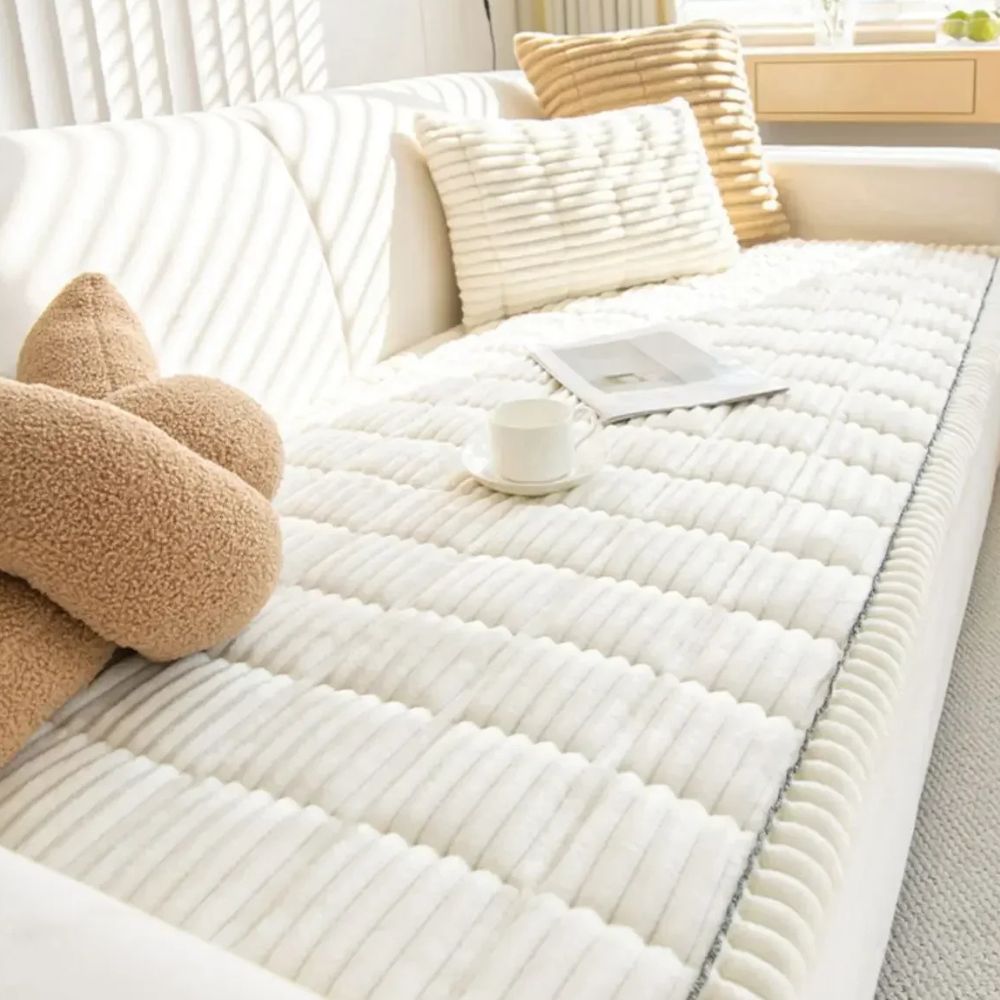 Plüsch-Sofabezug aus Polyester, rutschfest und gestreift, Möbelschutz und Sitzbezug für Sofas in verschiedenen Größen, Wohnzimmer | Sansoti