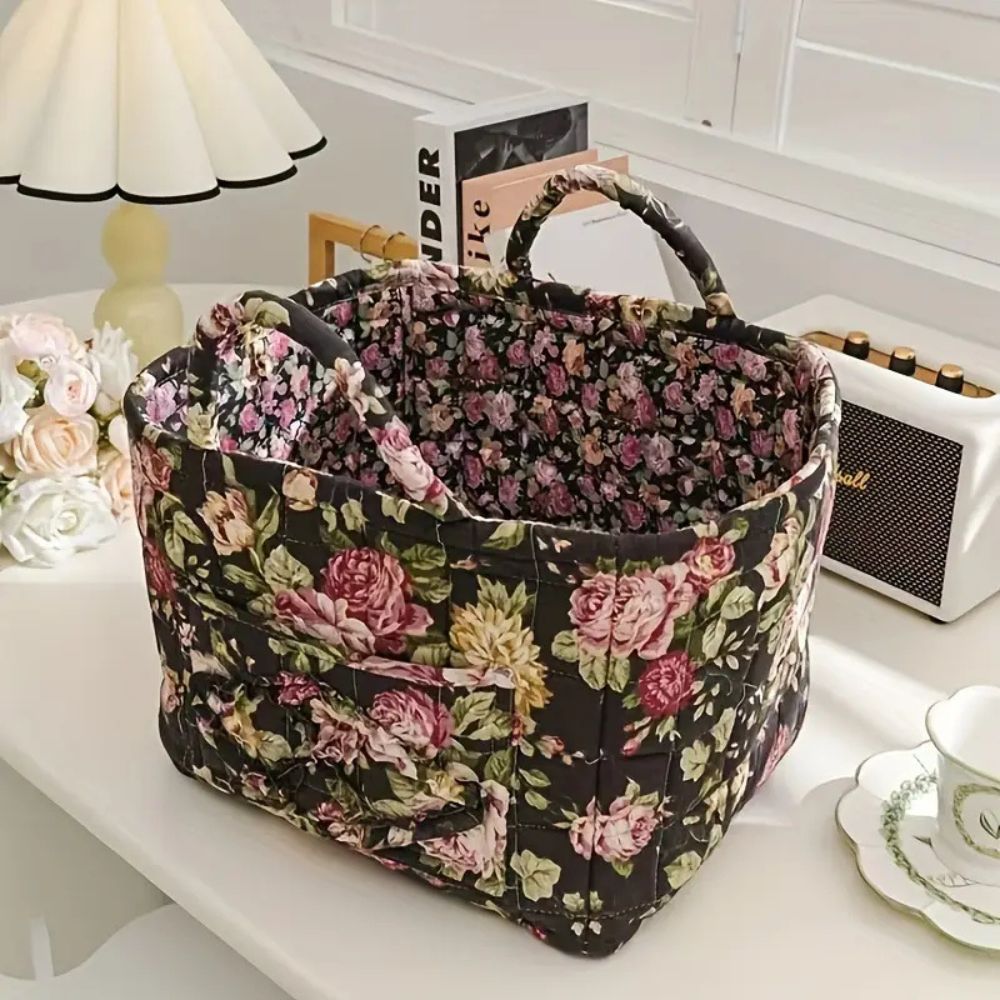 Canvas Opbergmand met Bloemenprint – Praktische Organizer voor Kleine Spullen en Schoenen | Sansoti