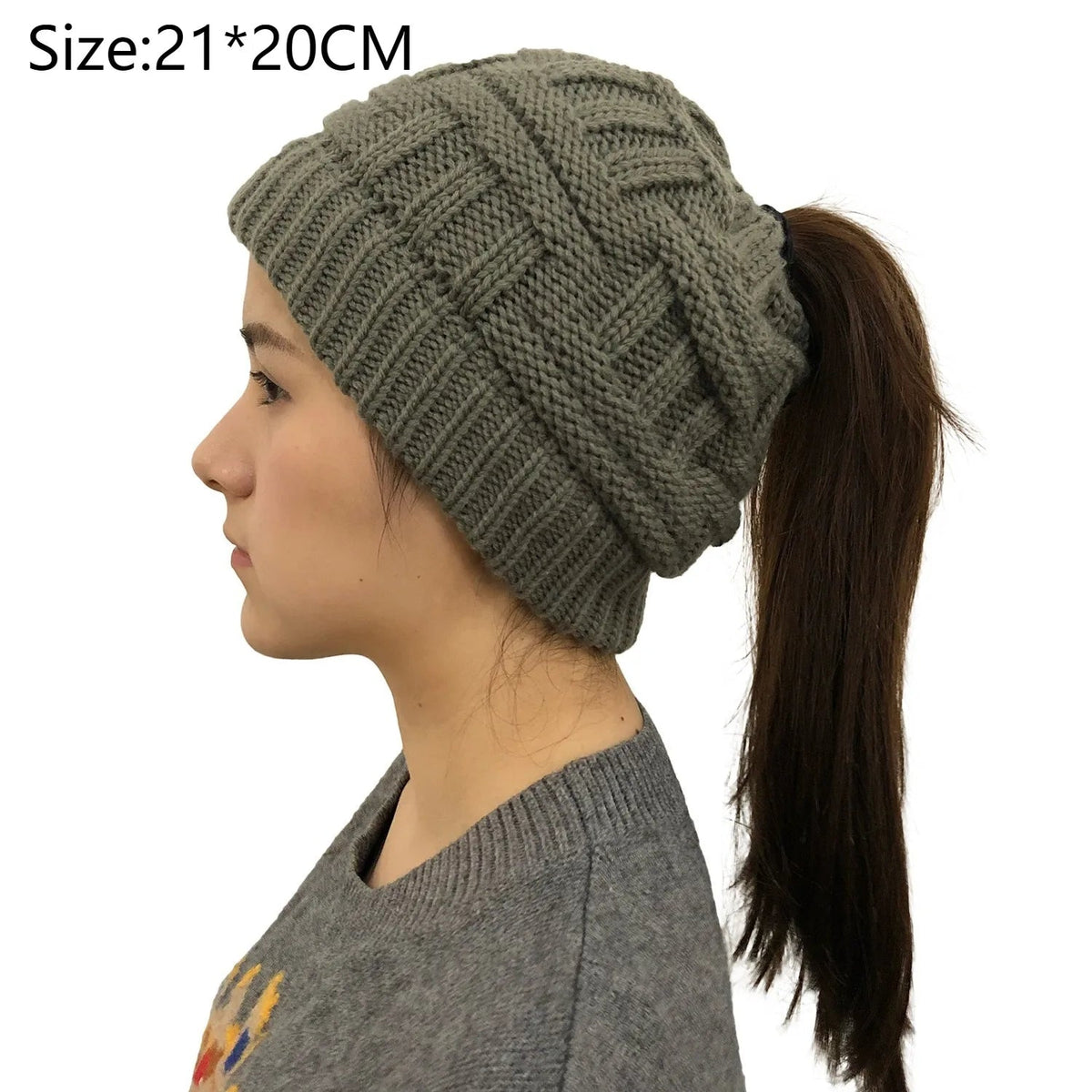 Bonnet d’hiver tricoté avec ouverture pour queue de cheval pour femmes, bonnet chaud, bonnet de ski, accessoire d’hiver pour l’extérieur | Sansoti