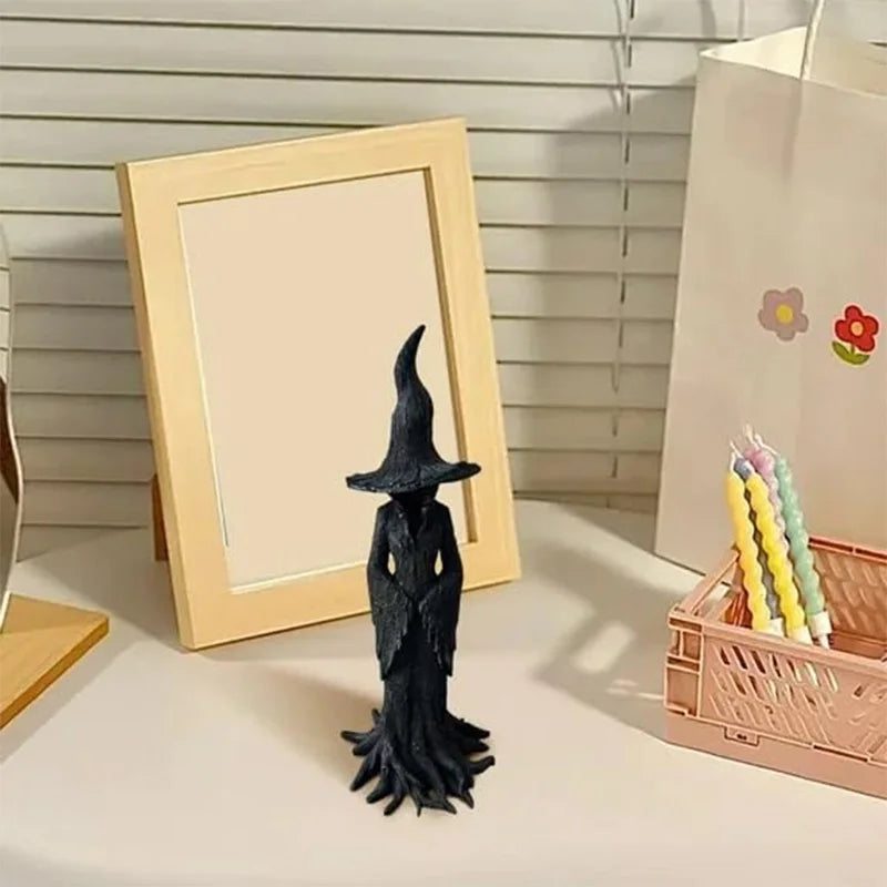 Gotische Hexen-Skulptur aus Kunstharz - Mystische Zaubererfigur als Dekoration im Dark-Fantasy-Stil für Wohnzimmer und Büro | Sansoti