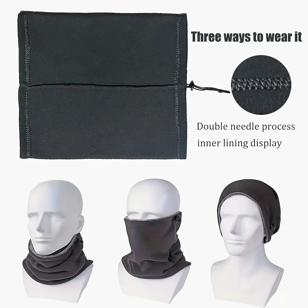 Fleece Bivakmuts met Nekwarmer Verstelbaar Windbestendig Dubbellaags Wintermasker Unisex Zwart Grijs | Sansoti