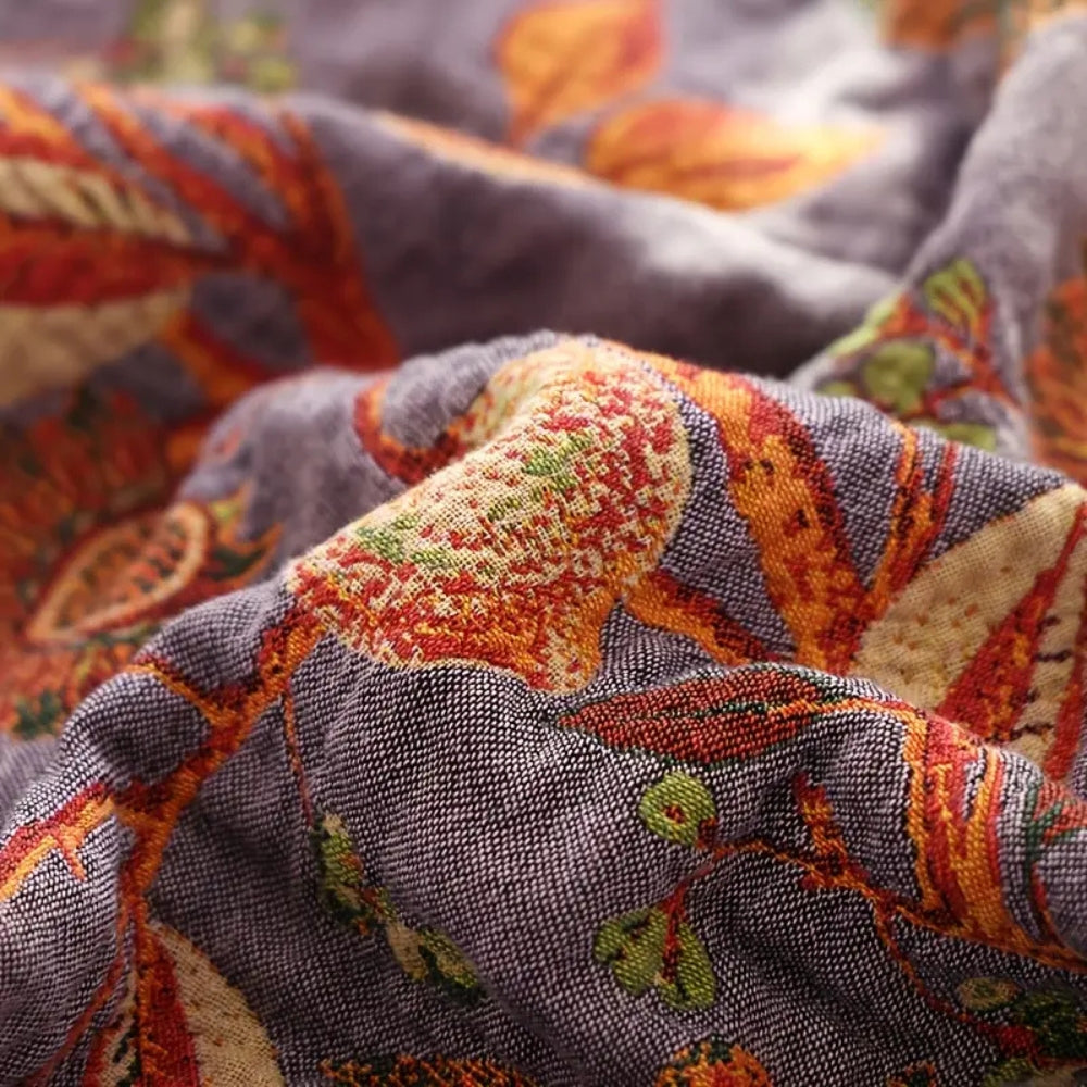 Botanische Katoenen Plaid met Kwasten – Gebloemde Jacquardweving Omkeerbaar Bedsprei Bankkleed Fauteuil Deken voor Alle Seizoenen | Sansoti