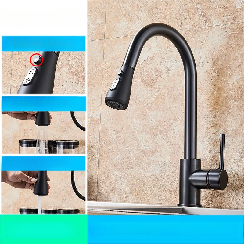 Flexible Küchenarmatur mit ausziehbarem Sprühkopf – Gebürstetes Stahl-Design | Sansoti