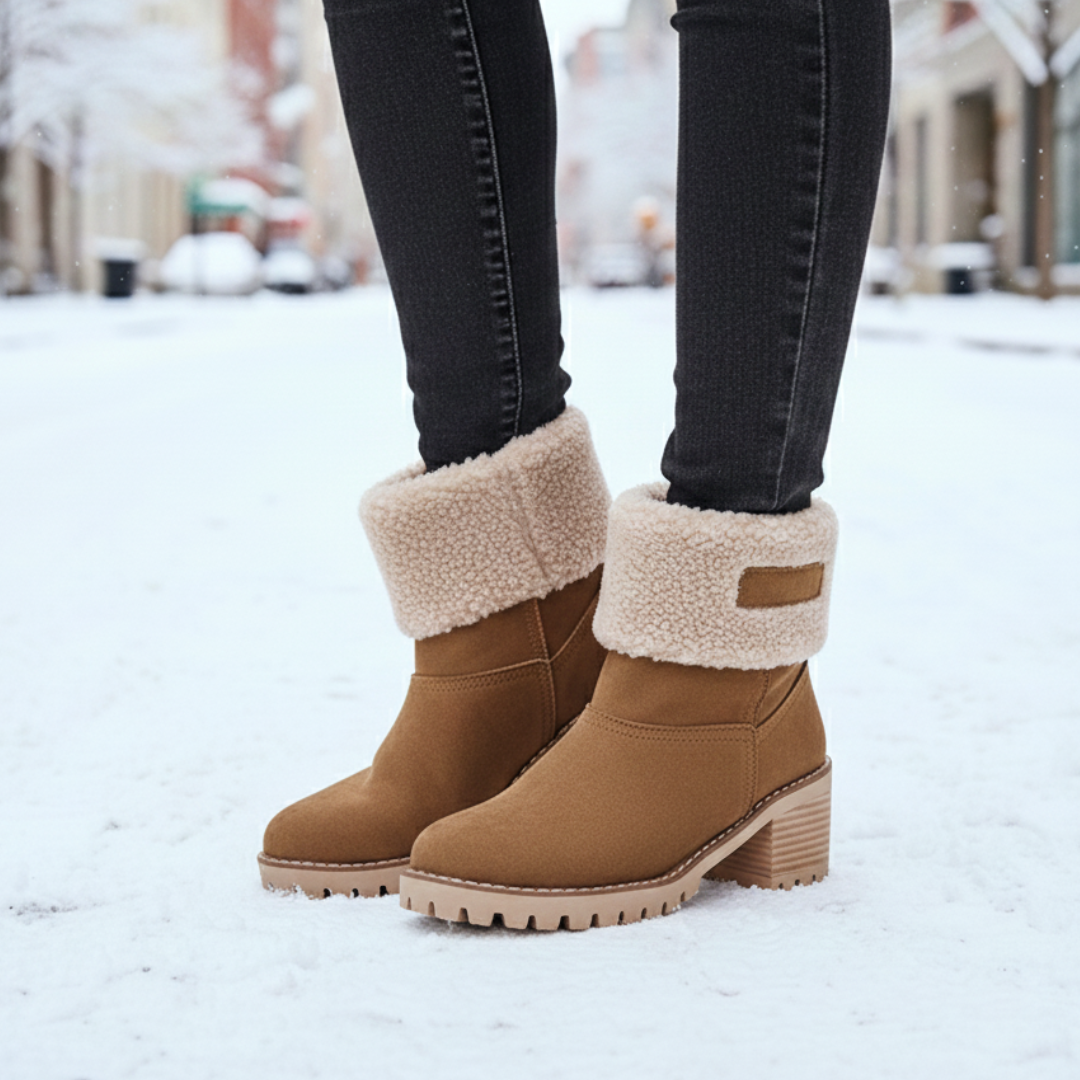 Damenstiefel Winter Warm Gefüttert Kunstsuede Blockabsatz Rutschfeste Stiefeletten Schwarz Braun Bequem Damen | Sansoti