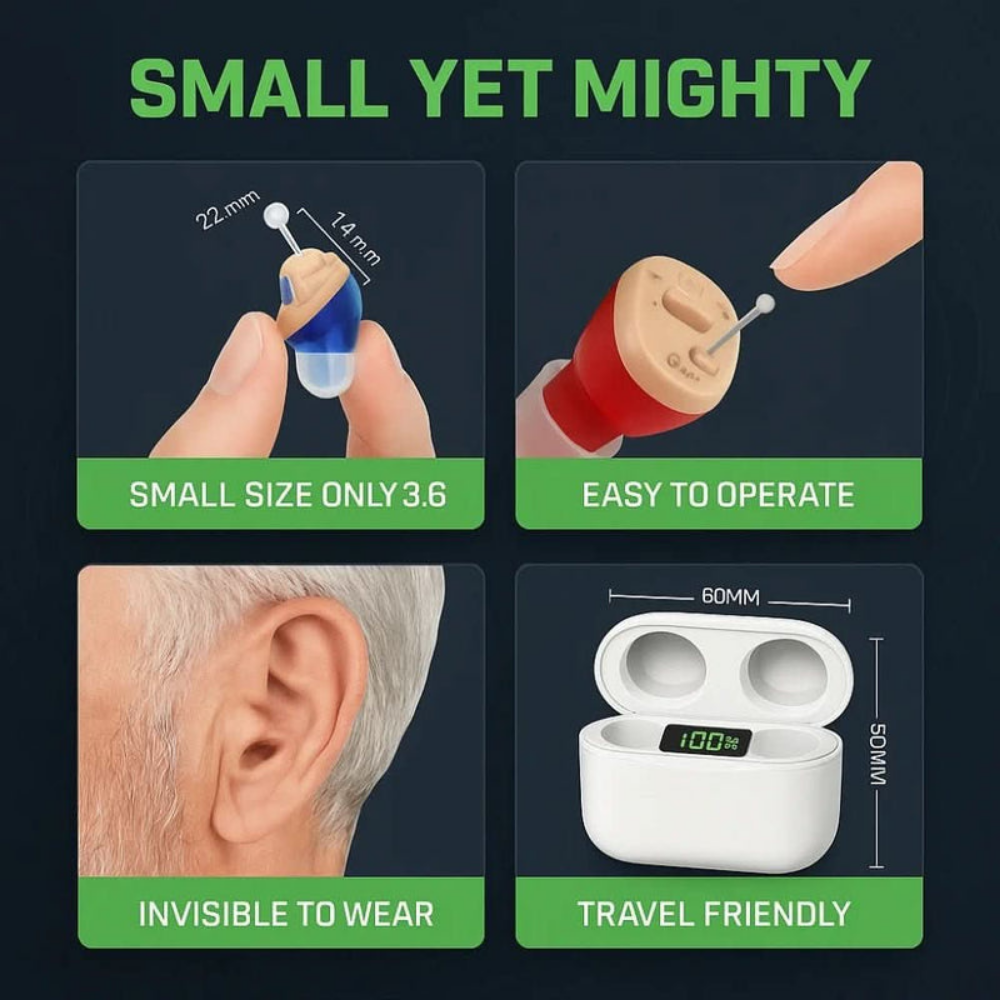 Aufladbares, unsichtbares In-Ear-Hörgerät-Set – diskrete Klangverbesserung für Gespräche, für ältere Menschen und Schwerhörige | Sansoti
