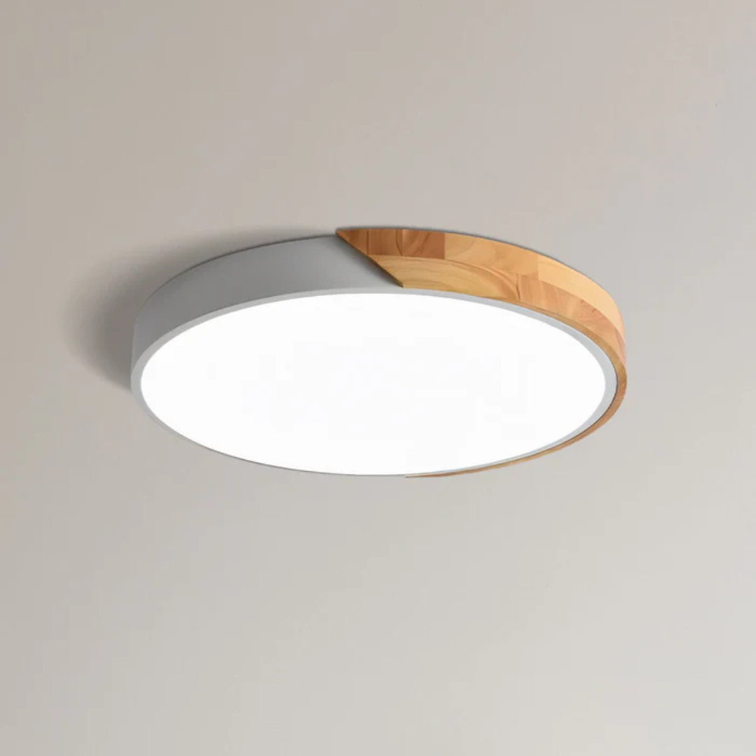 Holz-Deckenlampe LED skandinavisches Design warmweißes Licht rund Acryl Naturholz Deckenbeleuchtung Wohnzimmer | Sansoti