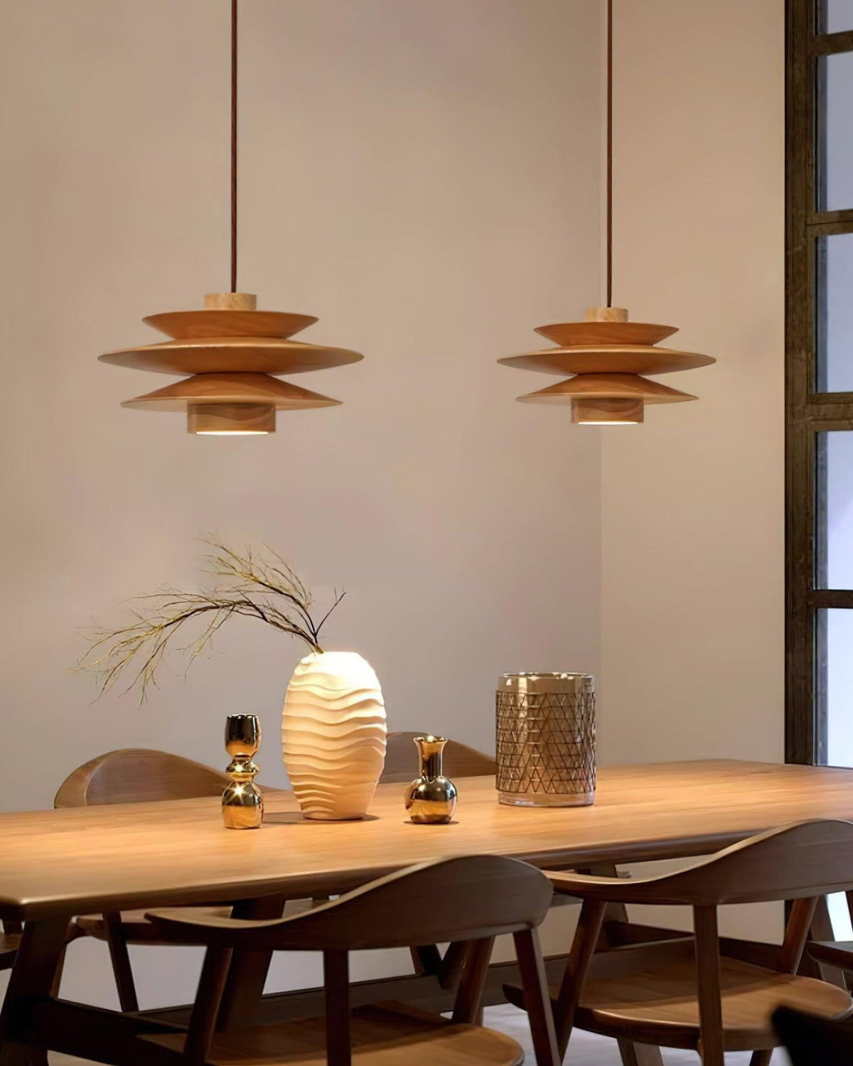 Suspension moderne en noyer avec design superposé – lampe de plafond élégante pour salle à manger et salon avec diffusion de lumière chaleureuse | Restfield