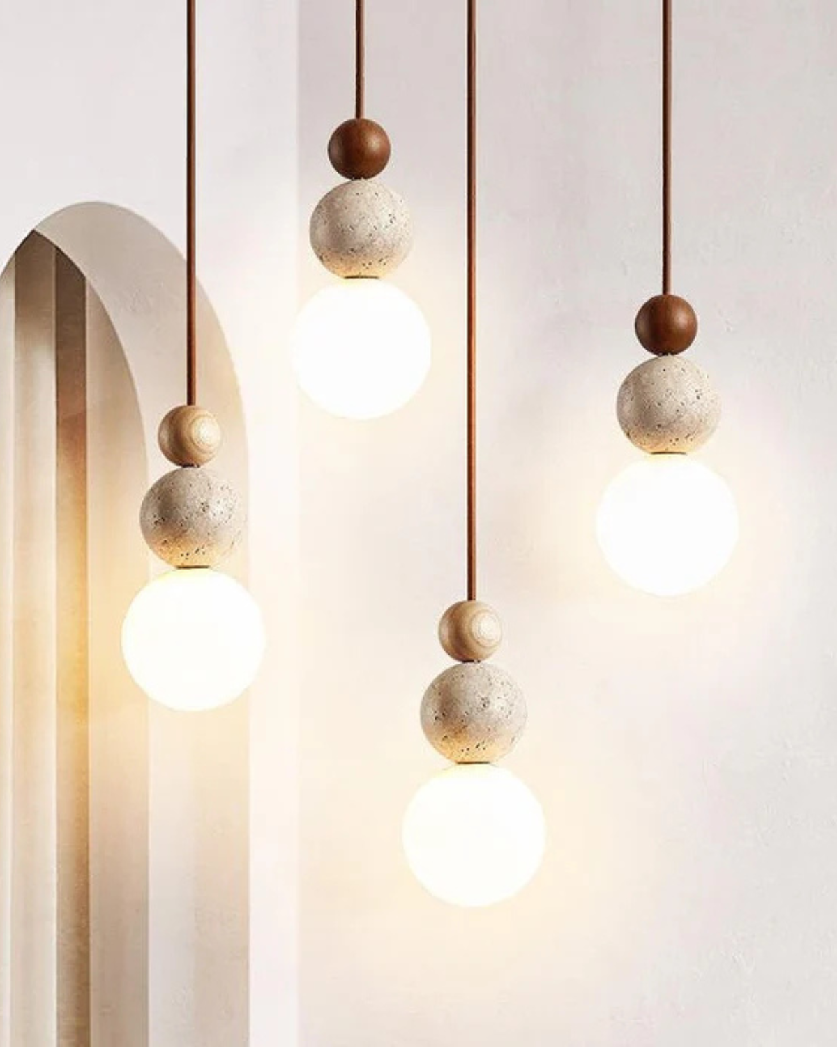 Sculptuur Hanglamp met Natuursteen en Glazen Bol – Warm Ambient Licht voor Eetkamer Woonkamer Slaapkamer – Japandi Design Hangverlichting | Sansoti