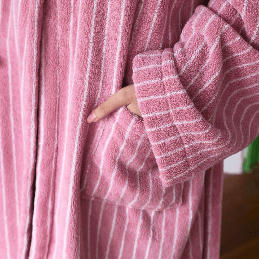 Jacquard-Bademantel Bio-Baumwolle Streifenmuster Luxuriöser Morgenmantel Spa-Qualität Wellness Damen Herren Unisex | Sansoti