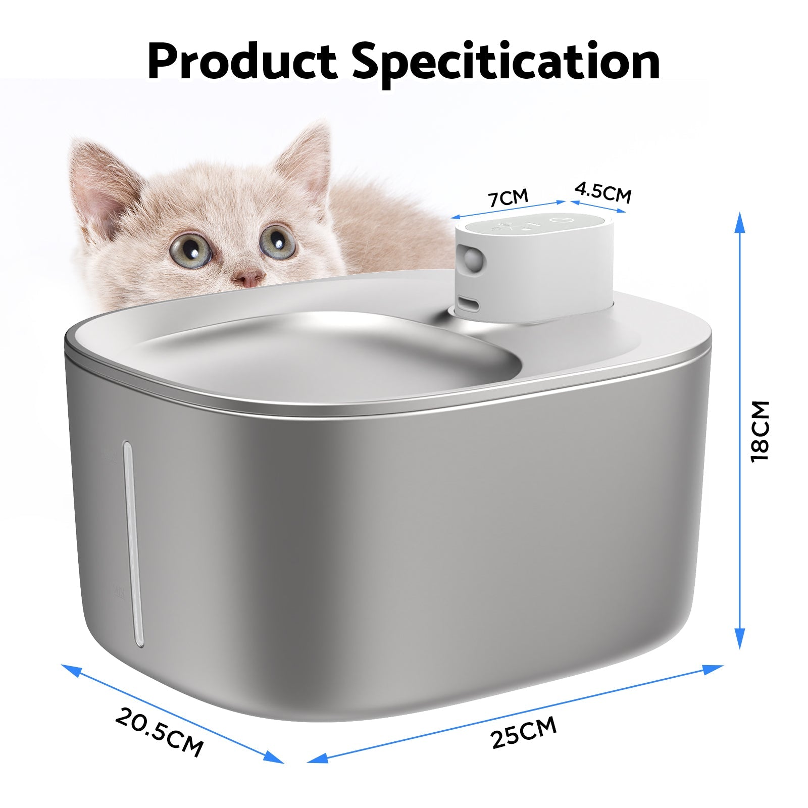 Slimme RVS Drinkfontein voor Katten en Kleine Honden 4L – Draadloos met Filter en Stil Waterpomp | Sansoti