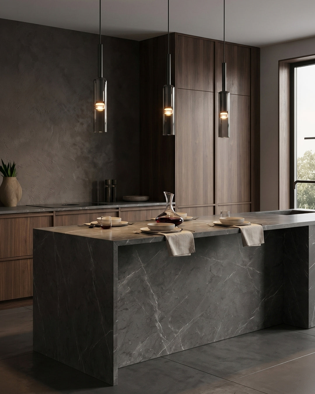 Gerookte Glazen Hanglamp met Minimalistische Metalen Structuur – Moderne Sfeerverlichting voor Eetkamer, Slaapkamer en Woonkamer | Sansoti