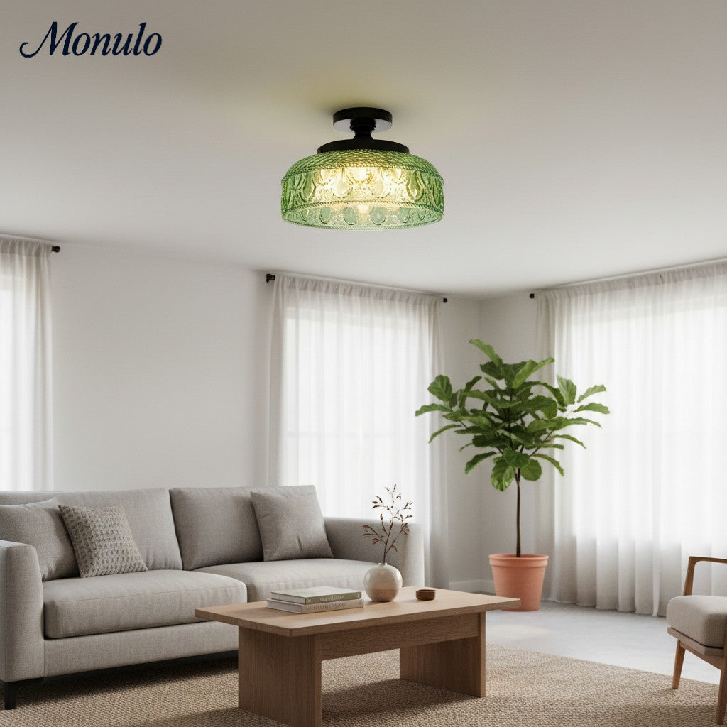 Geribbelde Glazen Plafondlamp met Metalen Armatuur – Minimalistische Verlichting voor Slaapkamer en Gang | Sansoti