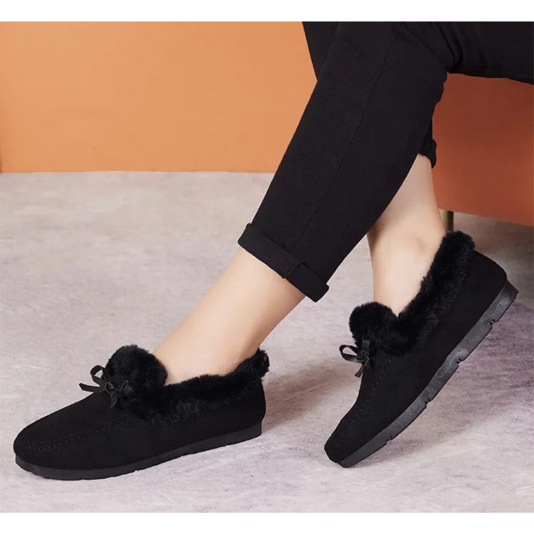 Dames Huissloffen met Pluche Voering Antislip Zool Winterschoenen Strik Comfortabel Warm Binnenslippers | Sansoti
