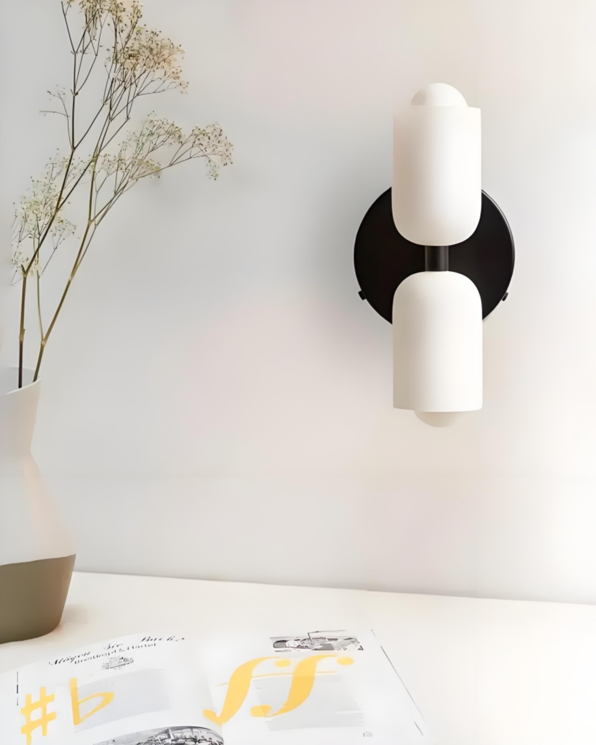 Wandlamp Dubbele Ronde Kap Zwart Frame Warm Sfeerlicht Slaapkamer Woonkamer Gang Minimalistische Wandverlichting Modern Japandi Scandinavisch Interieur | Sansoti