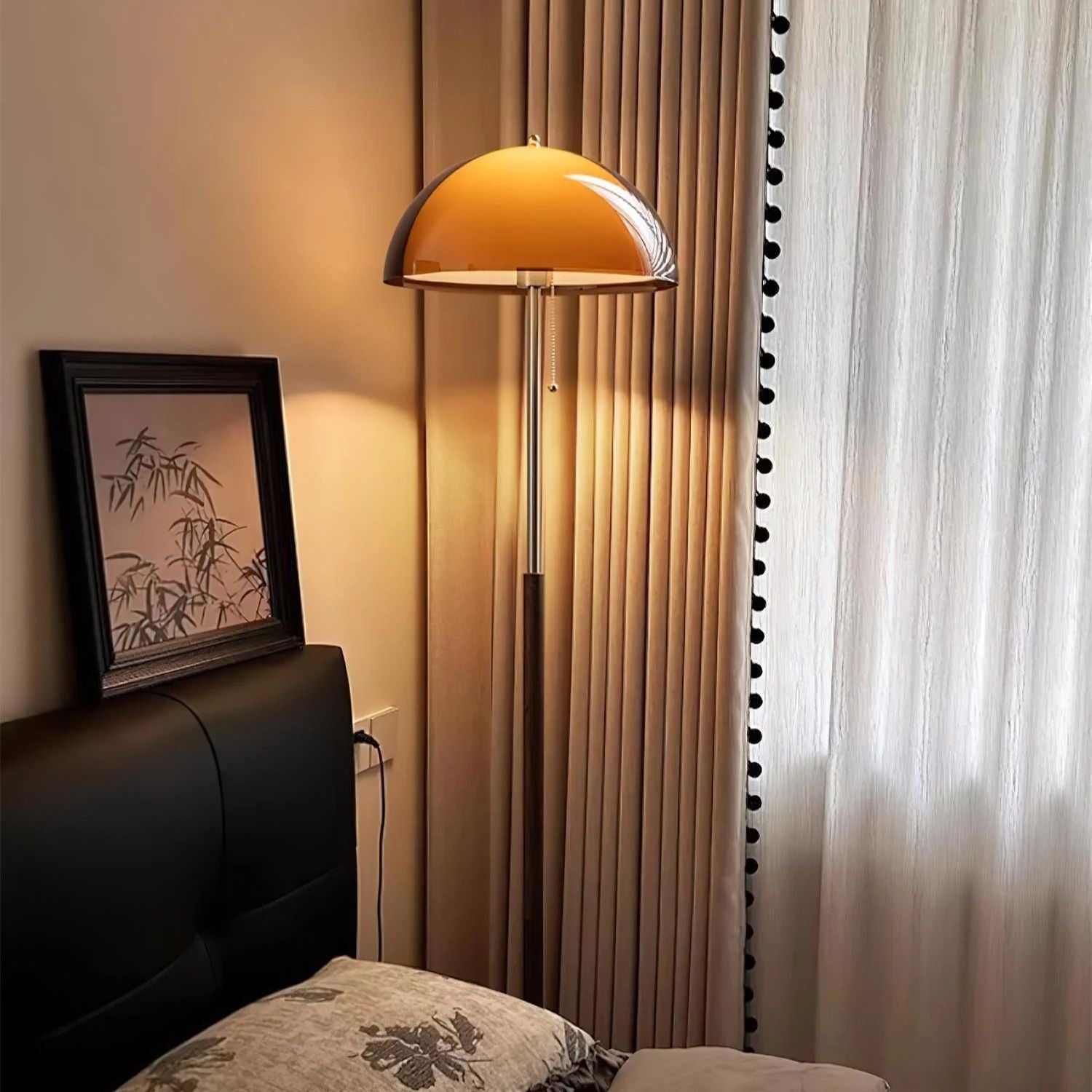 Tavino vloerlamp hout metaal amber woonkamer leeslamp retro design sfeerverlichting moderne staande lamp | Sansoti