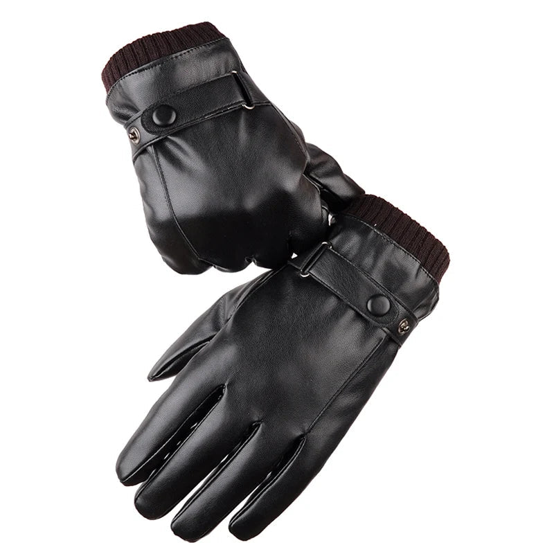 Touchscreen-Lederhandschuhe für Herren, Winter, Kunstleder, winddicht, warm, zum Autofahren und Radfahren | Sansoti