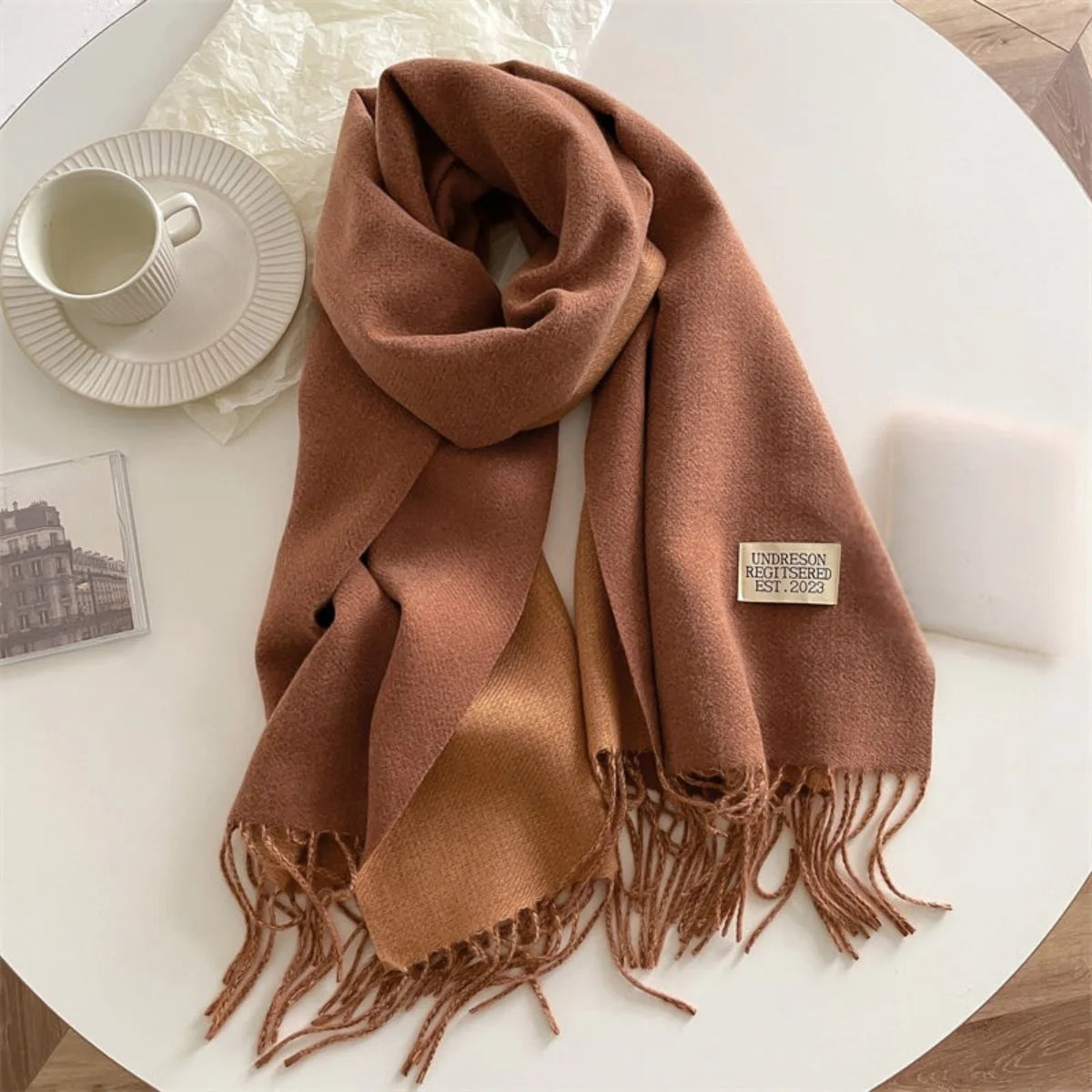 Étole réversible en laine pashmina à franges pour femme, écharpe d’hiver chaude, châle doux et élégant | Sansoti