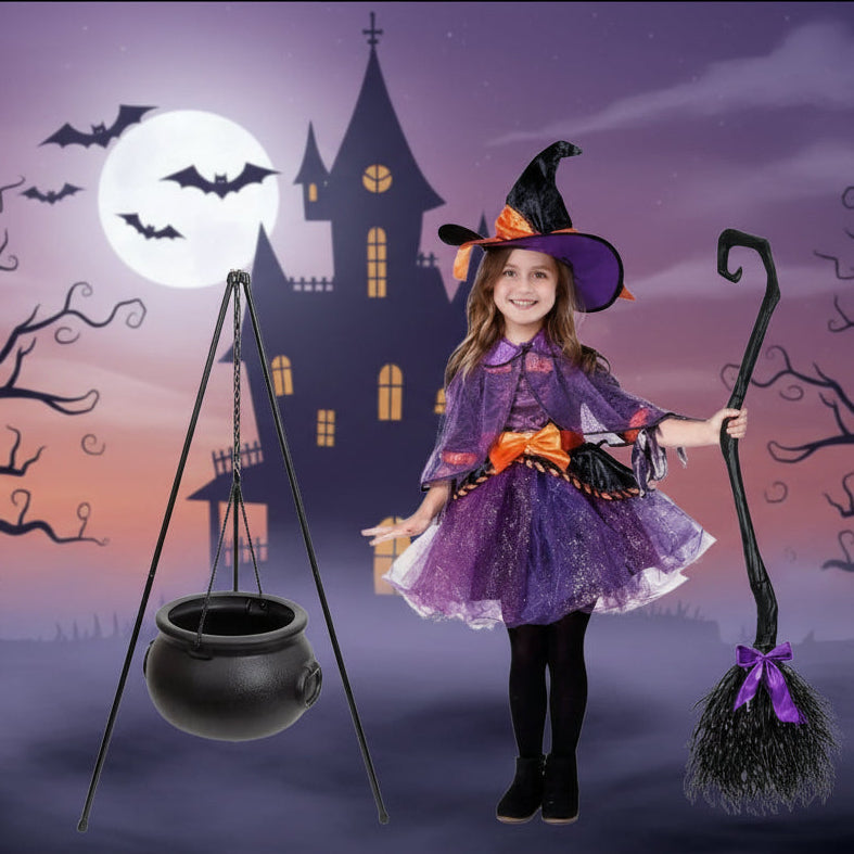 Witch's Cauldron Decoration with LED Lighting Tripod Halloween Garden Candy Bowl Party Decoration Spooky Ambiance | Sansoti