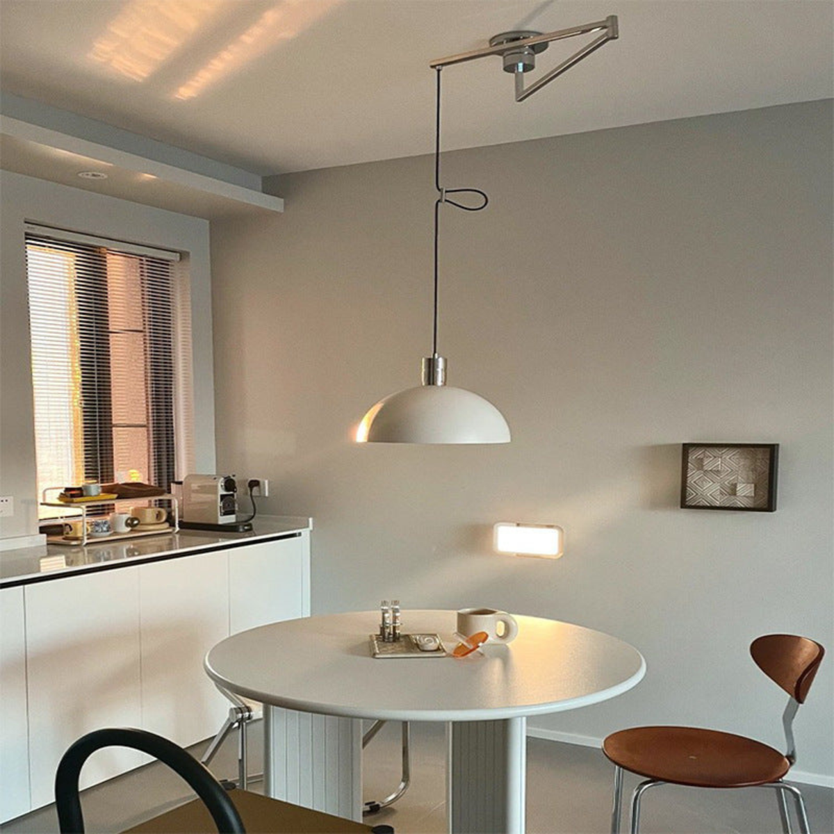 Adjustable Pendant Light with Swing Arm Chrome Metal 35cm Dimmable Scandinavian Design Kitchen Dining Room Living Room | Sansoti