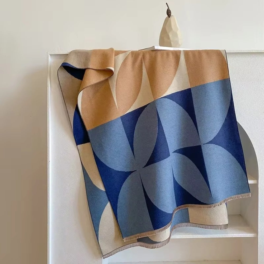 Omkeerbare Sjaal met Geometrisch Blokdesign Warm Zachte Microvezel Poncho voor Herfst en Winter | Sansoti