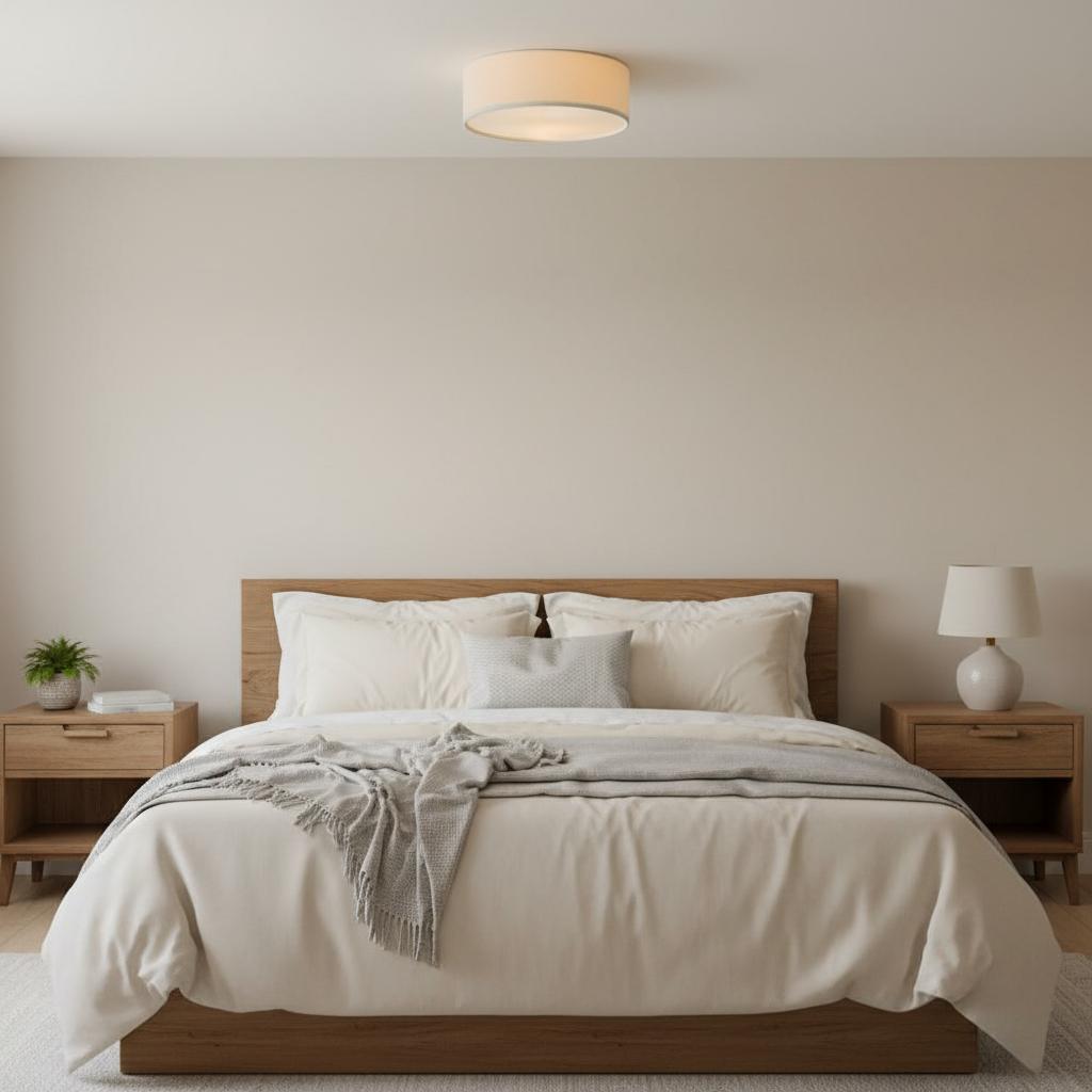 Linen ceiling lamp with drum shade, modern design, E27 socket, Scandinavian style, bedroom, living room | Sansoti