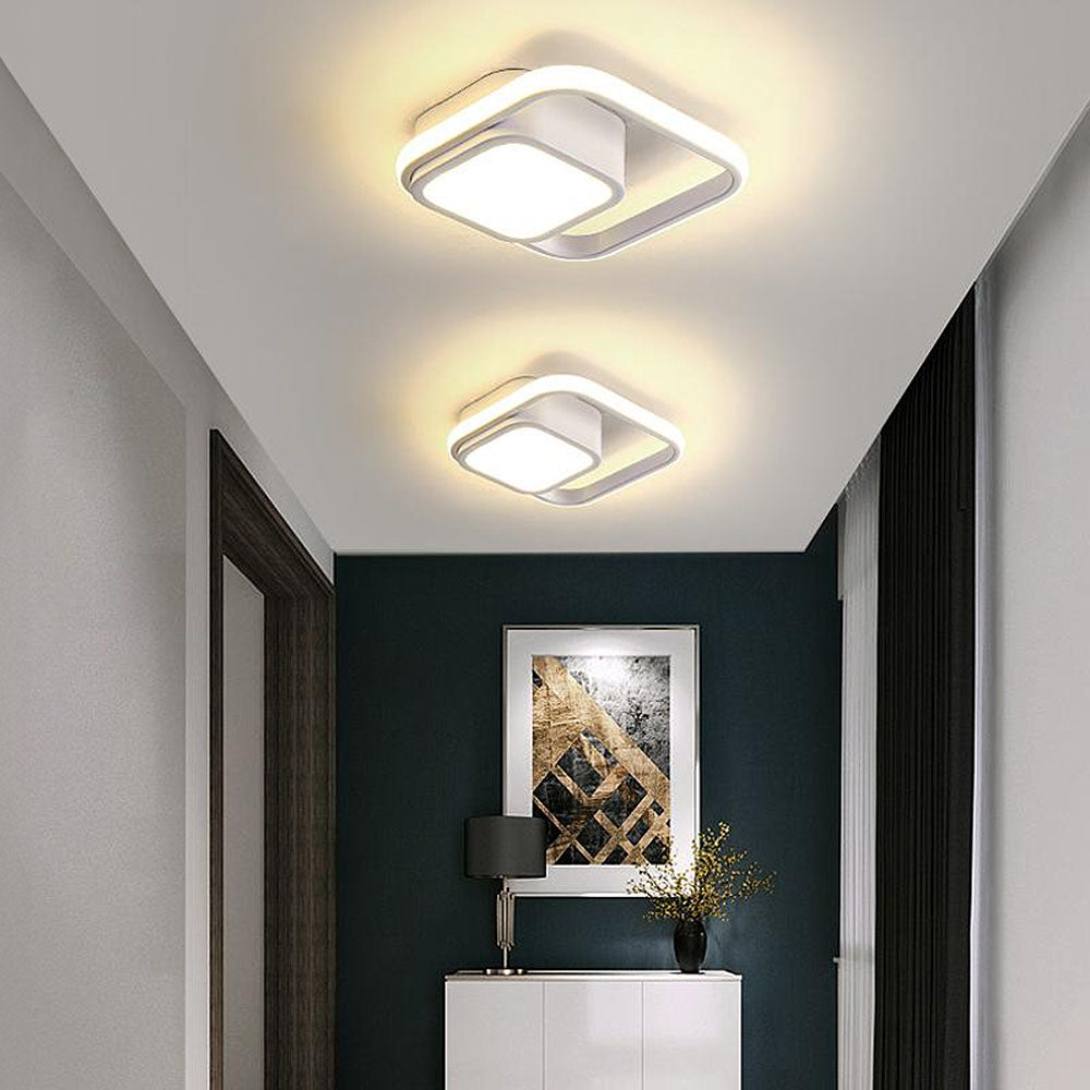 LED Plafondlamp Dubbele Ring Zwart Woonkamer Hal Moderne Plafondverlichting Minimalistisch Warm Licht | Sansoti