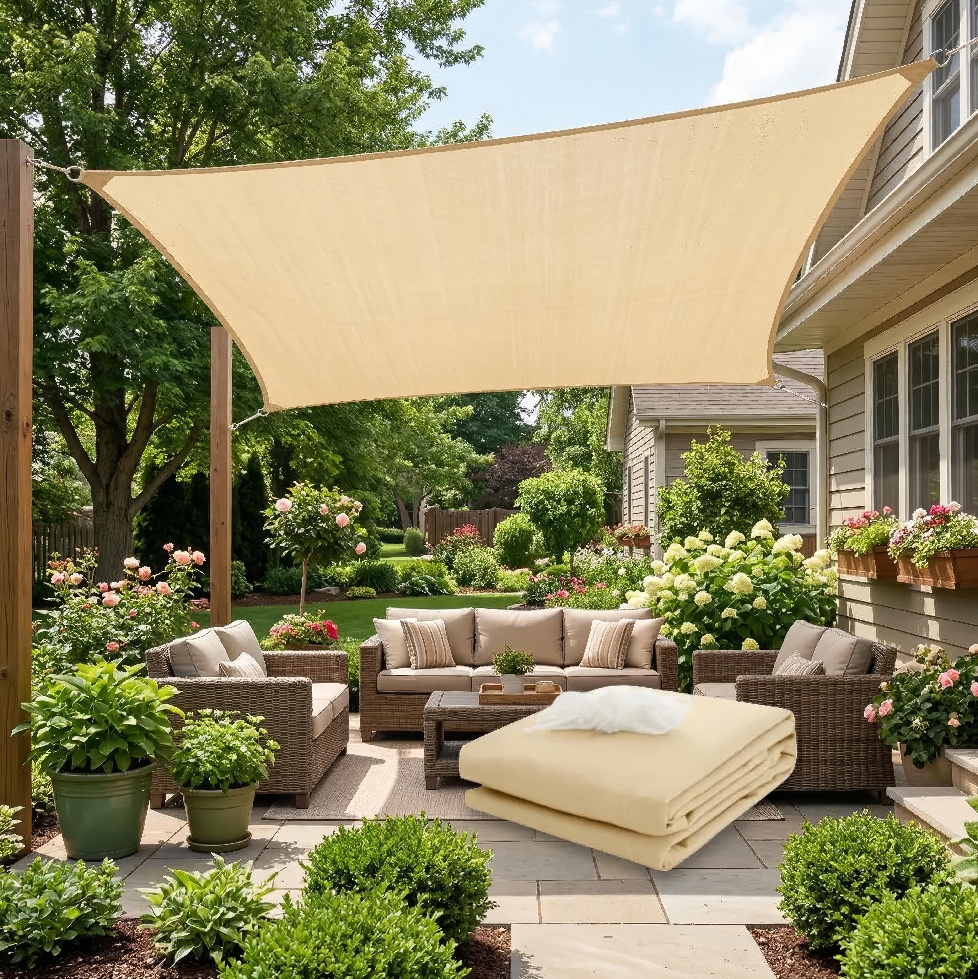 Waterdicht Rechthoekig Schaduwdoek voor Terras, Balkon en Tuin – Polyester UV-Bescherming | Sansoti