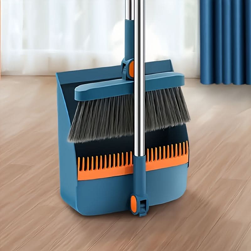 Besen mit Kehrblech-Set, langer Stiel, 124 cm, ergonomisches Reinigungswerkzeug zur aufrechten Aufbewahrung für den Haushalt | Sansoti