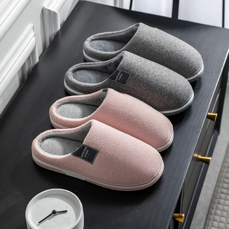 Men's Slippers with Herringbone Pattern, Warm Plush Lining, Non-Slip Sole, Comfortable House Footwear for Winter | Sansoti