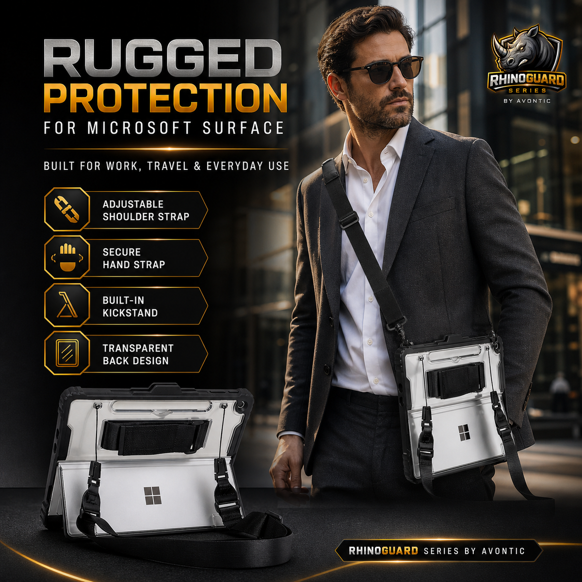 Protective Case for Surface Pro & Go – Shock-Resistant Tablet Case with Adjustable Shoulder Strap and Storage Compartments | Sansoti