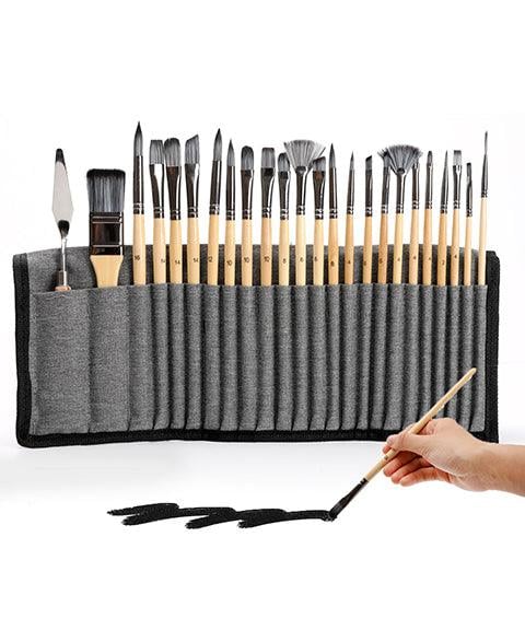 Pinselset 24-teilig mit Palettenmesser Nylonpinsel für Acryl-, Aquarell- und Ölfarben Hobby Kreatives Malen | Sansoti