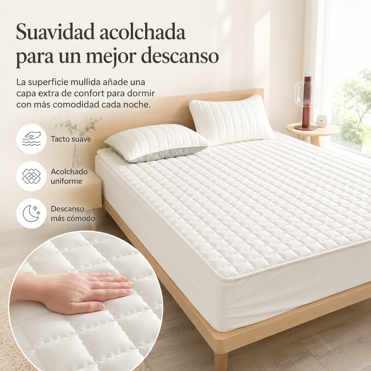 Protège-matelas déperlant avec couche supérieure matelassée pour une protection optimale et un confort accru dans la chambre | Sansoti