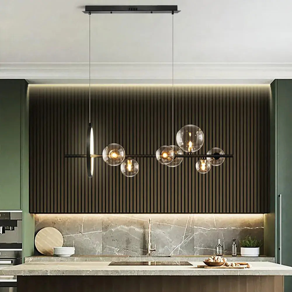 Glass Pendant Lamps Linear - Modern Gold or Black Pendant Lamp with 7 or 10 Light Points - Includes G9 LED Lamps - Adjustable Height for Kitchen Island Dining Table | Sansoti