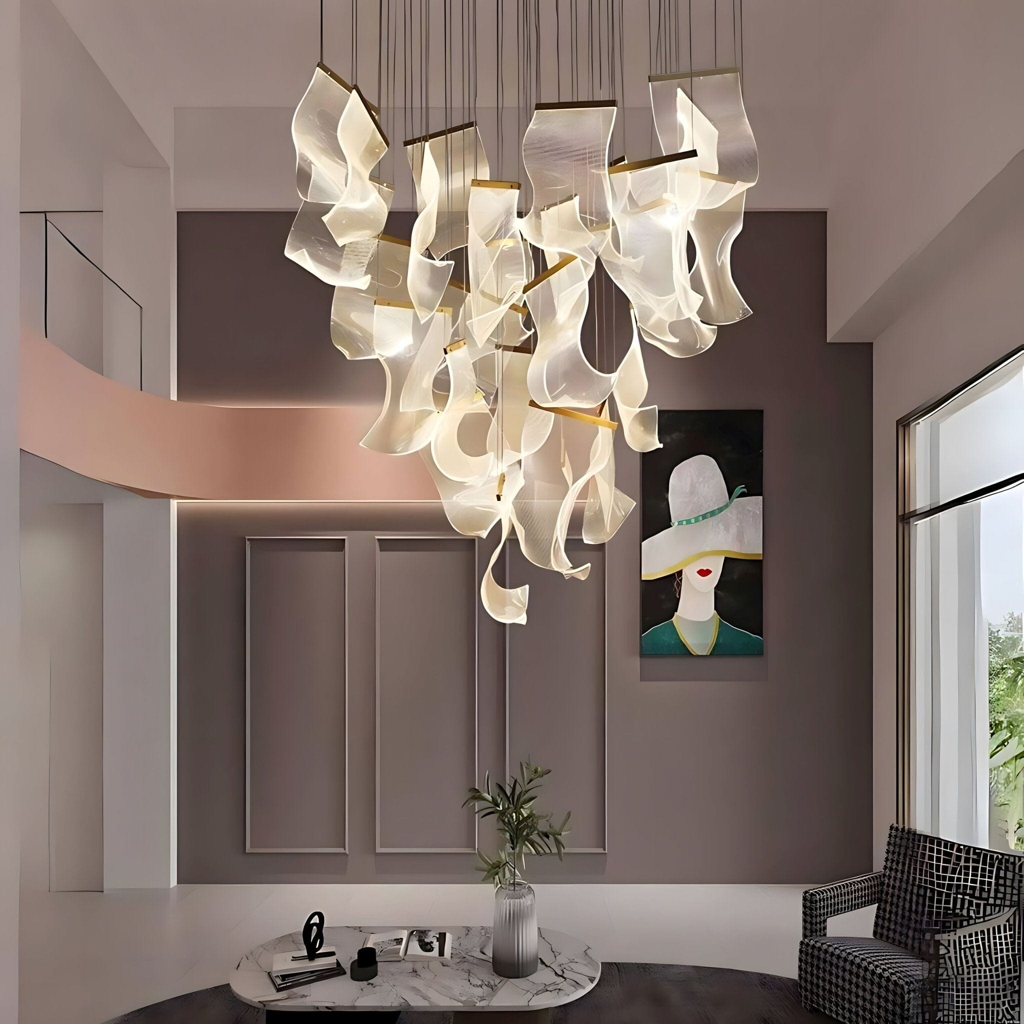 Moderne Design-Kronleuchter mit geschichteten Acryl-Blättern und verstellbarer Höhe | Restfield