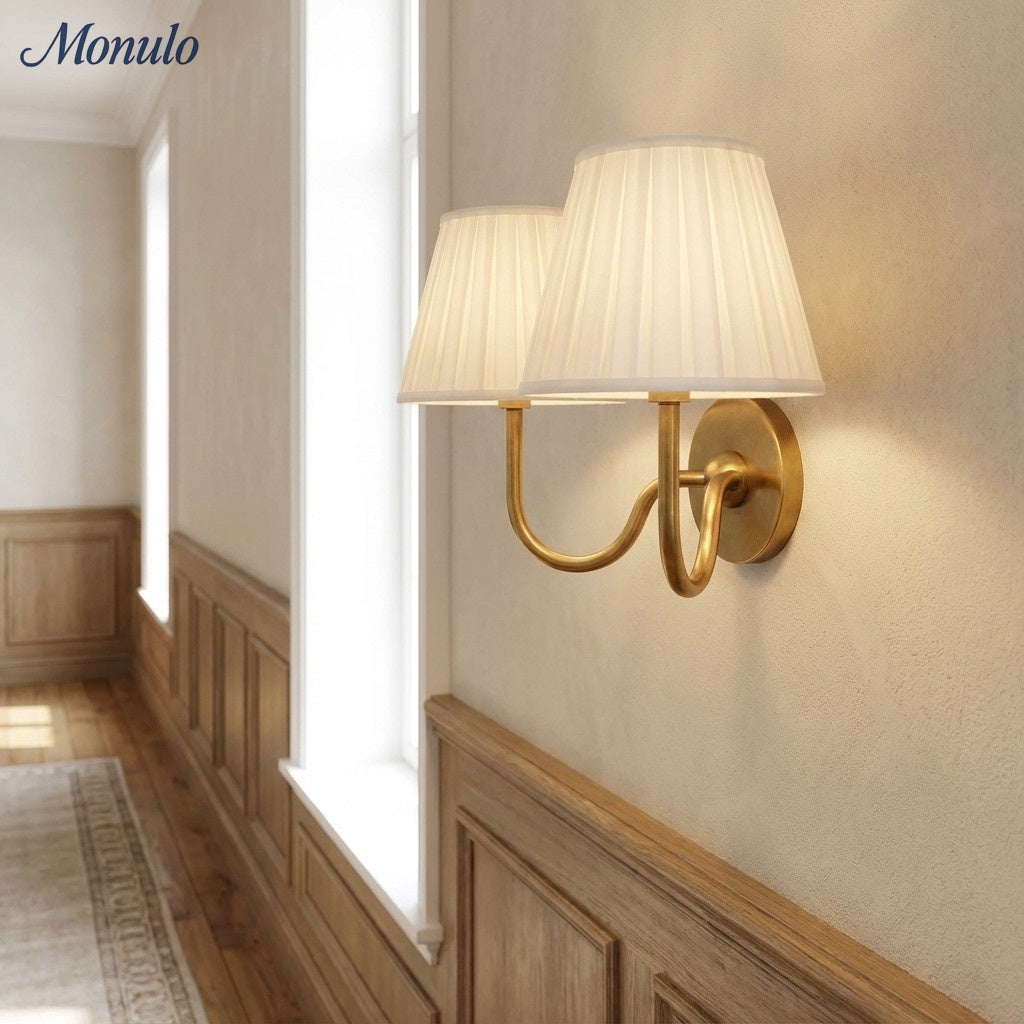 Wandlamp met Geplisseerde Stoffen Kap – Klassieke Verlichting voor Slaapkamer en Woonkamer | Sansoti
