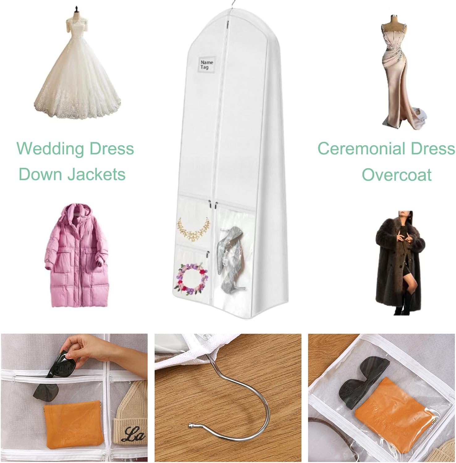 Bruidsjapon Opberghoes – Volledige Lengte Stofdichte Kledingtas met Accessoirevakken | Sansoti