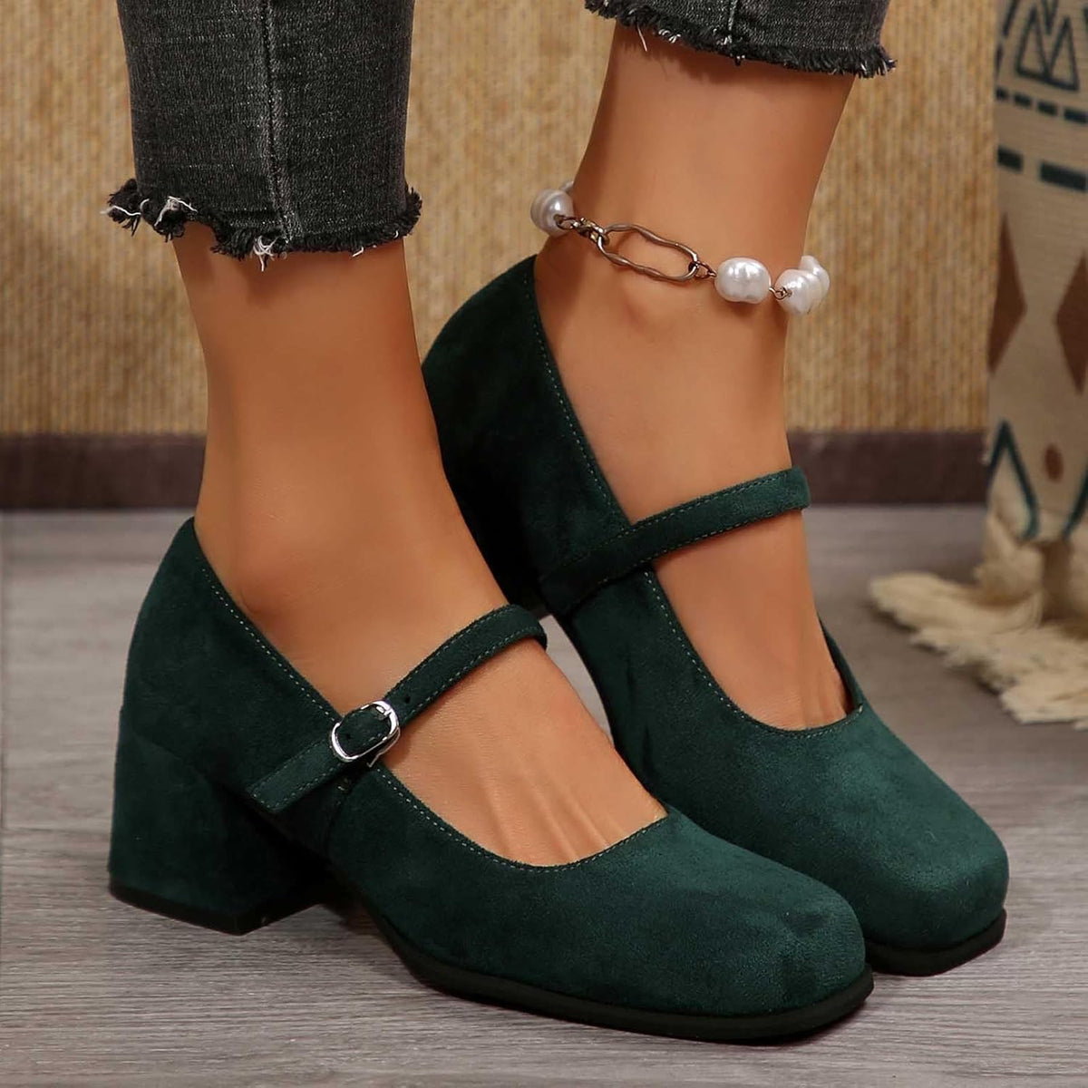 Suède Pumps met Gesp Dames Blokhak 5cm Klassiek Feest Dirndl Schoenen Oktoberfest Stijl Comfortabel Elegant | Sansoti