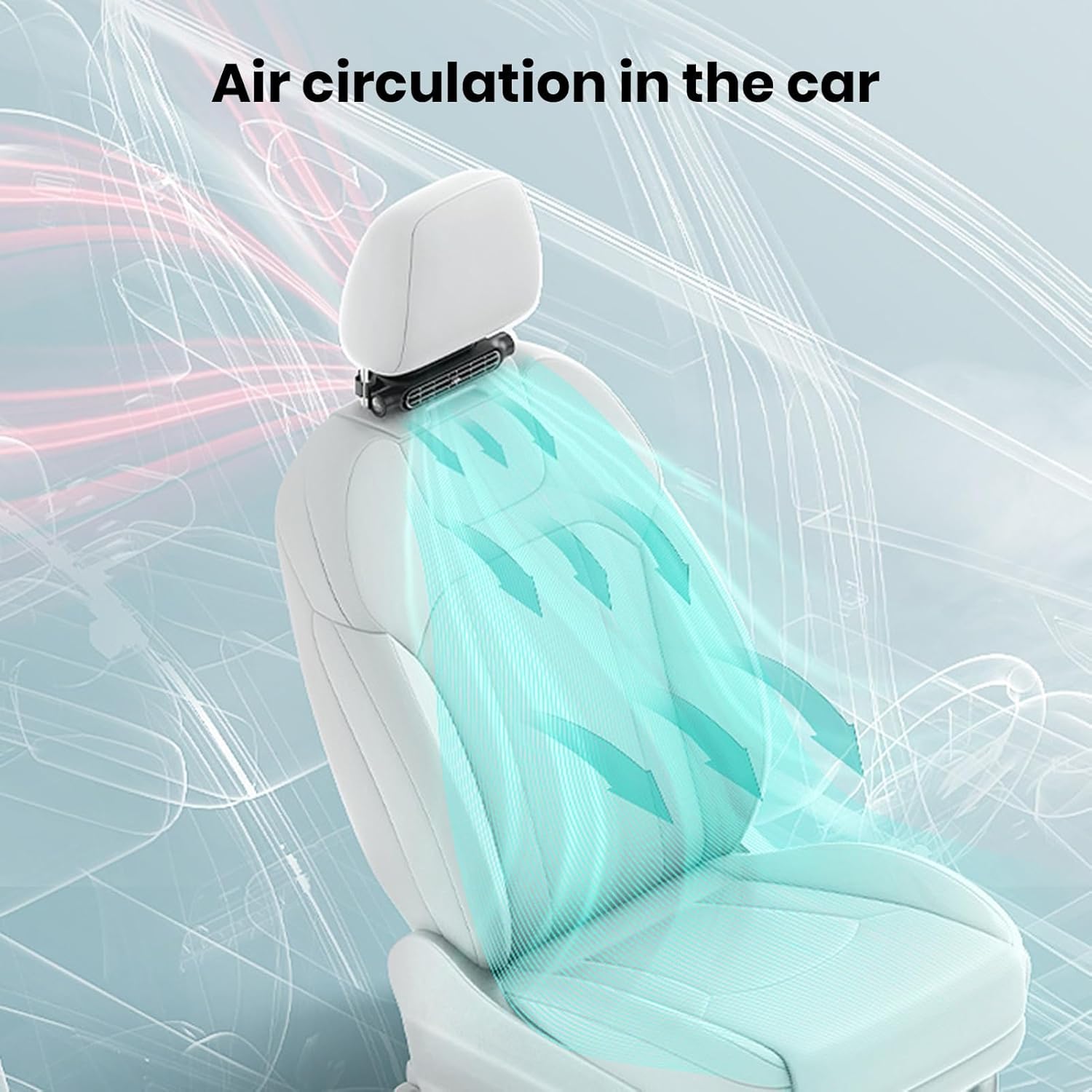 USB Car Fan for Headrest 3 Speeds Adjustable for Front and Rear Passengers Bladeless Safe Quiet Compact | Sansoti
