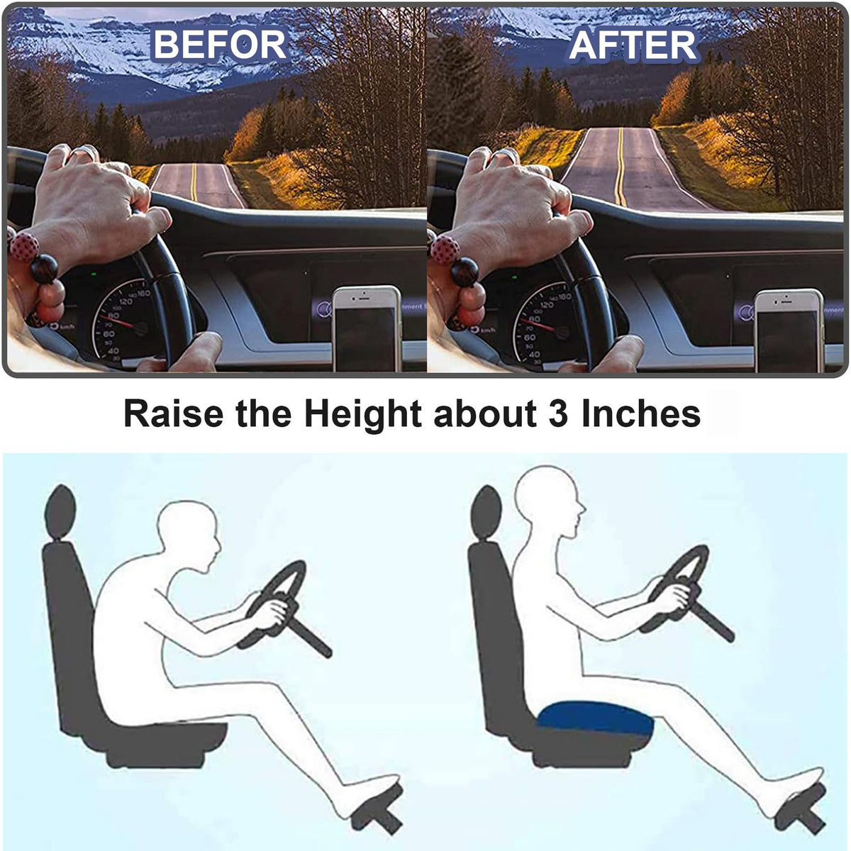 Ergonomisches Sitzkissen aus Memory-Schaum für Auto, Büro und Stuhl, optimale Haltung und Komfort beim Fahren | Sansoti