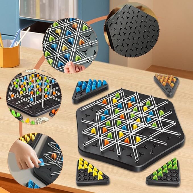 Strategic Triangle Game – Elastic Puzzle with Wooden Pegs for Concentration and Tactical Thinking | Sansoti